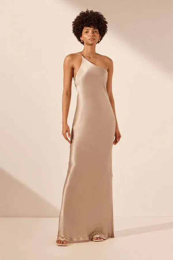 Shona Joy La Lune One Shoulder Cowl Back Maxi Dress  Gold Size 8 - Image 1