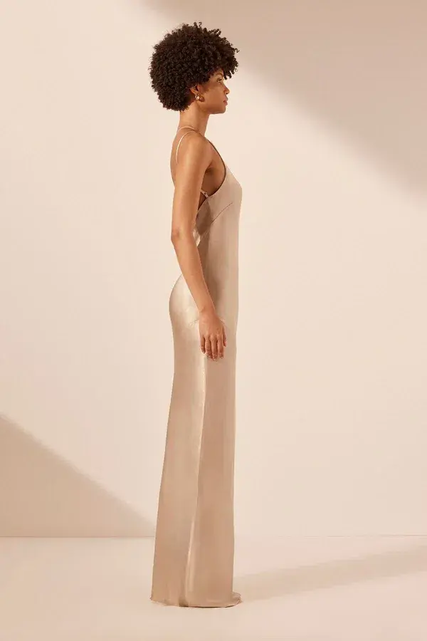 Shona Joy La Lune One Shoulder Cowl Back Maxi Dress  Gold Size 8 - Image 2