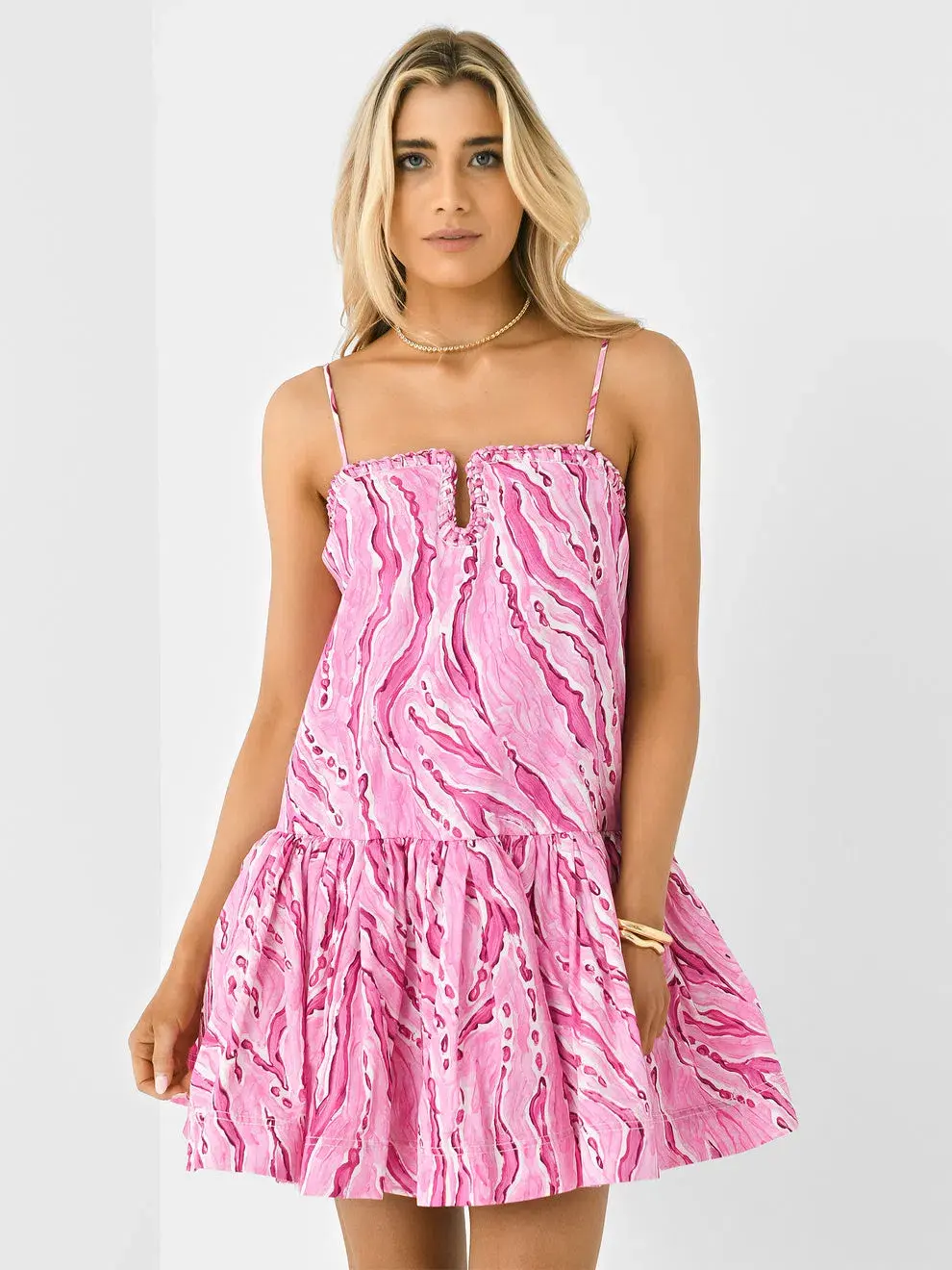 NEW Aje Willow Sweetheart Mini Dress in Pink Dappled Flame Size 10 - Image 1