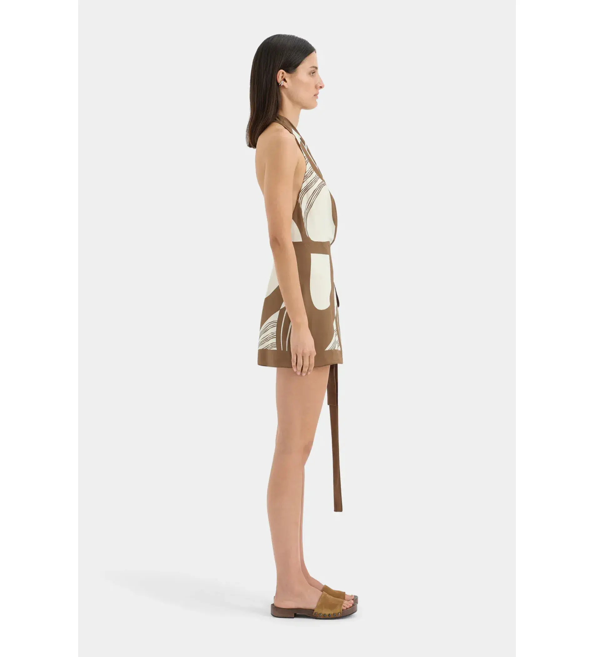 Sir The Label Almara Wrap Halter Mini Dress Espresso Stripe Size 1/AU 8 - Image 3