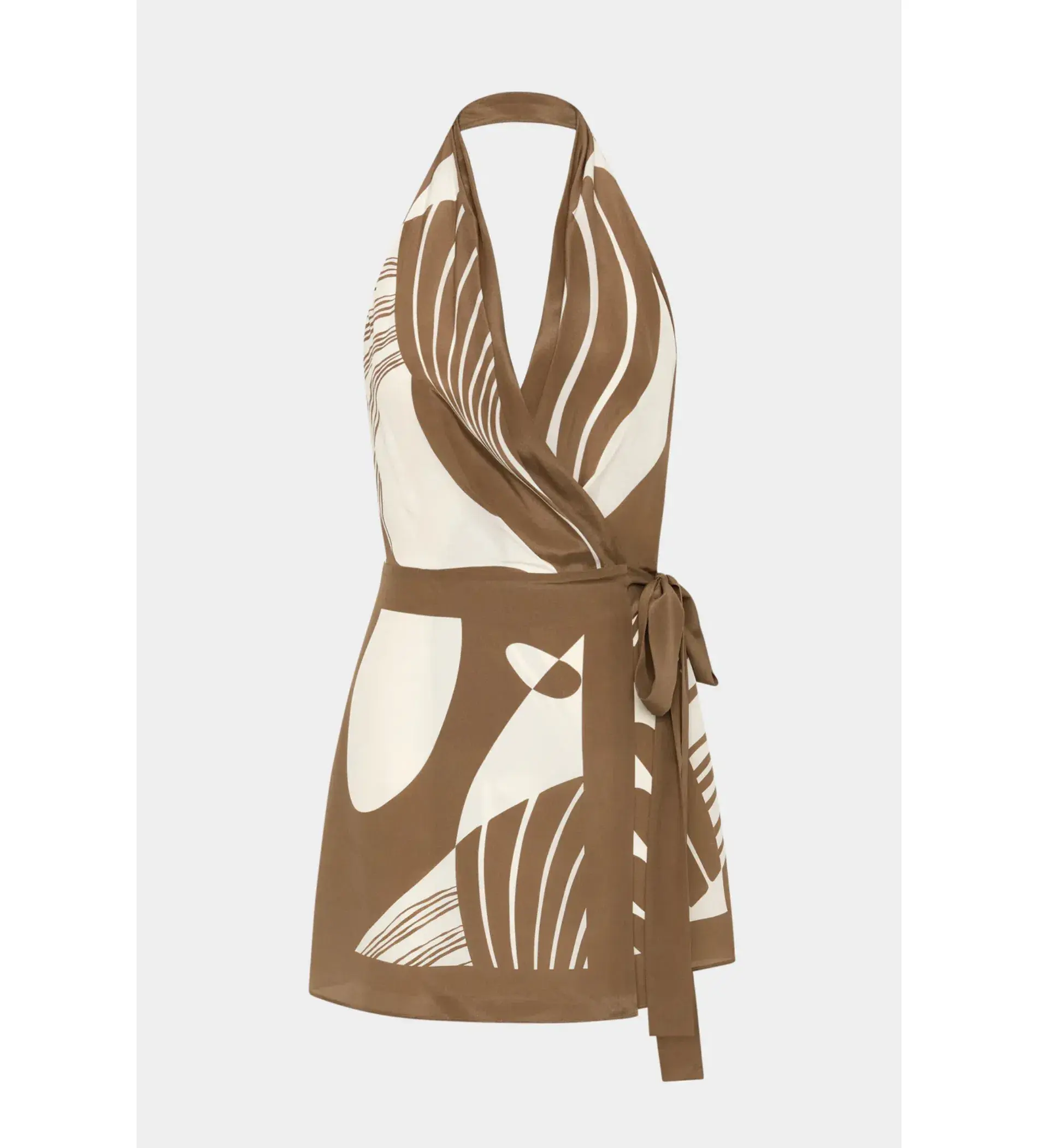 Sir The Label Almara Wrap Halter Mini Dress Espresso Stripe Size 1/AU 8 - Image 5