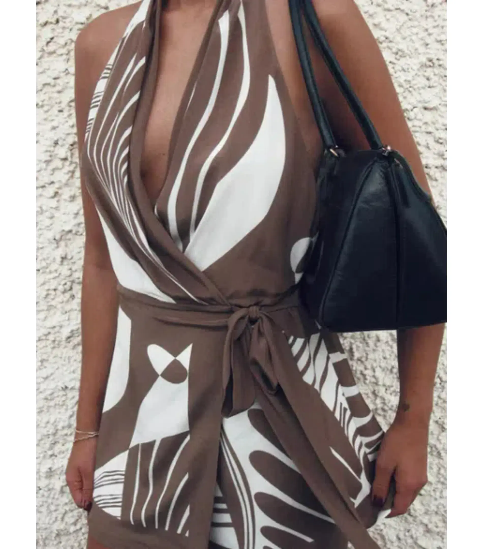 Sir The Label Almara Wrap Halter Mini Dress Espresso Stripe Size 3 / AU 12 - Image 4