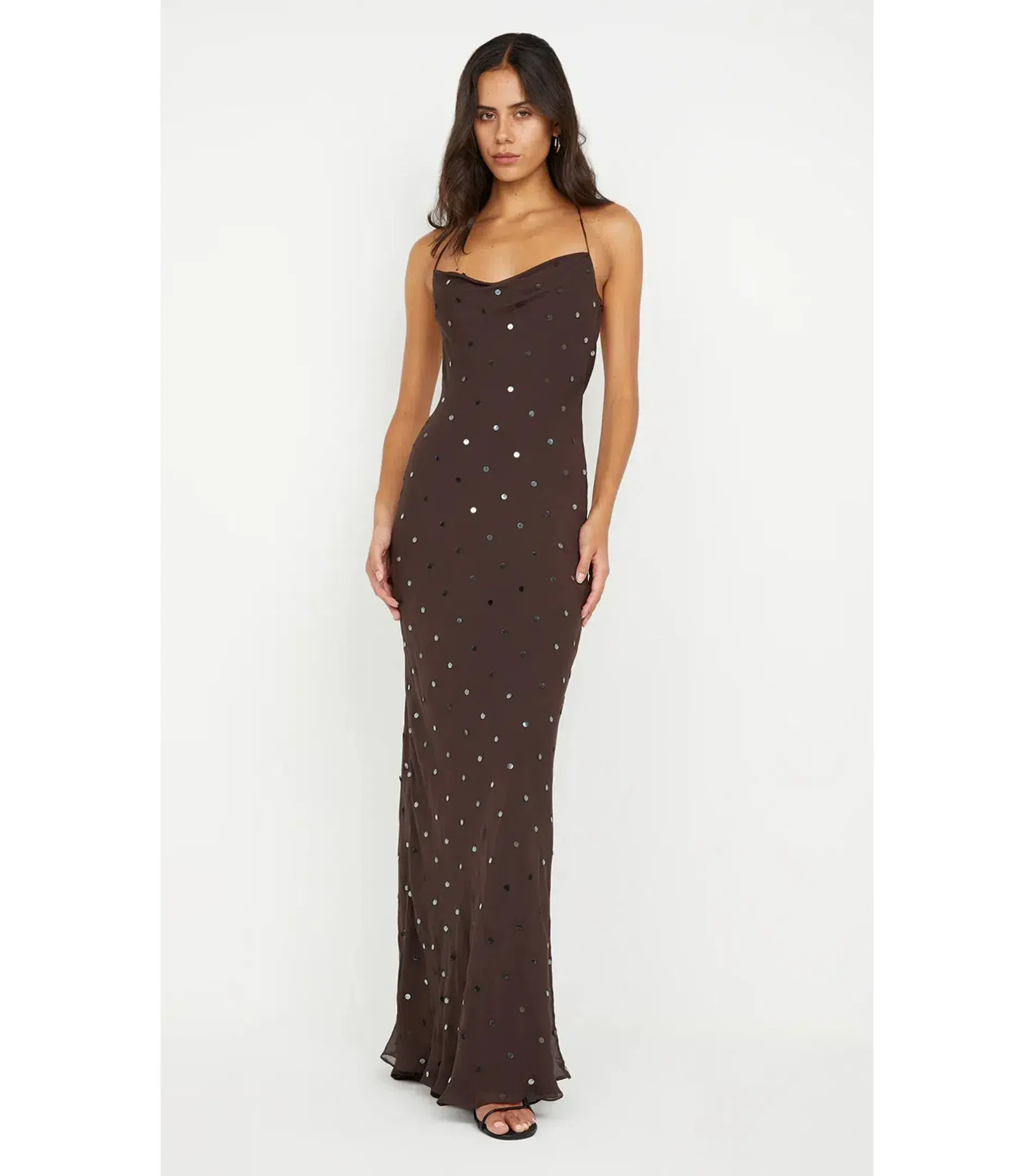 Bec & Bridge Arielle Sequin Maxi Dress Dark Chocolate Size AU 10  - Image 2