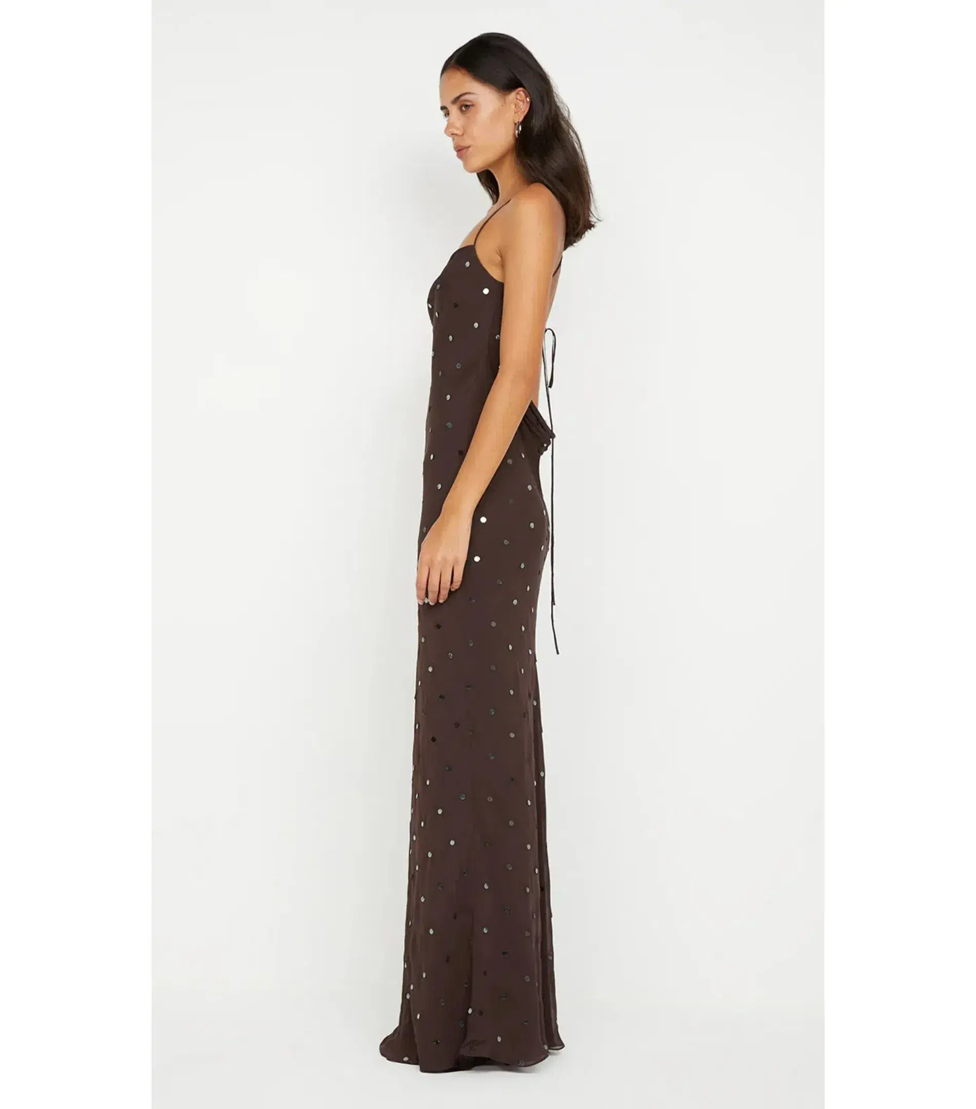 Bec & Bridge Arielle Sequin Maxi Dress Dark Chocolate Size AU 10  - Image 3