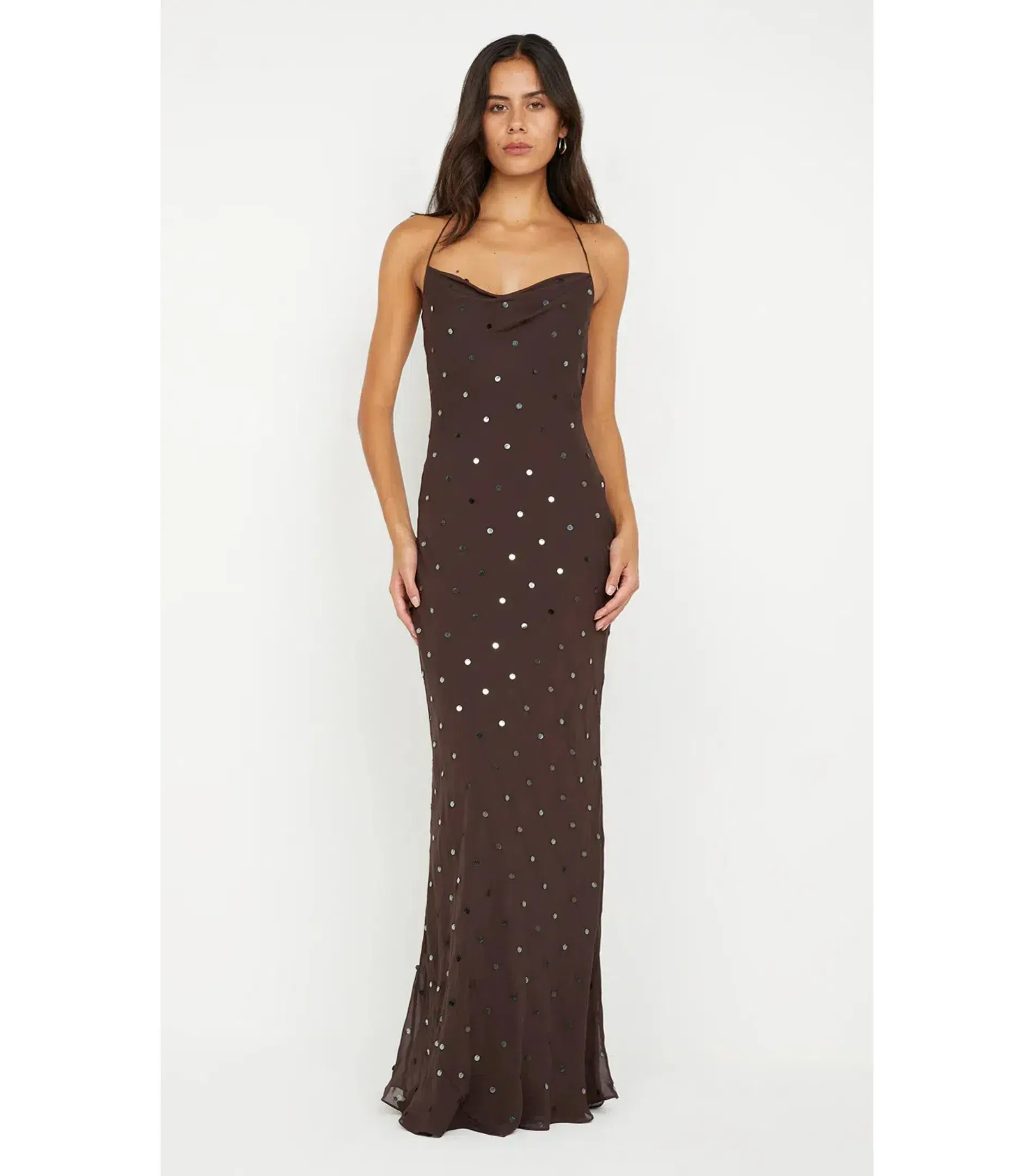 Bec & Bridge Arielle Sequin Maxi Dress Dark Chocolate Size AU 10  - Image 1