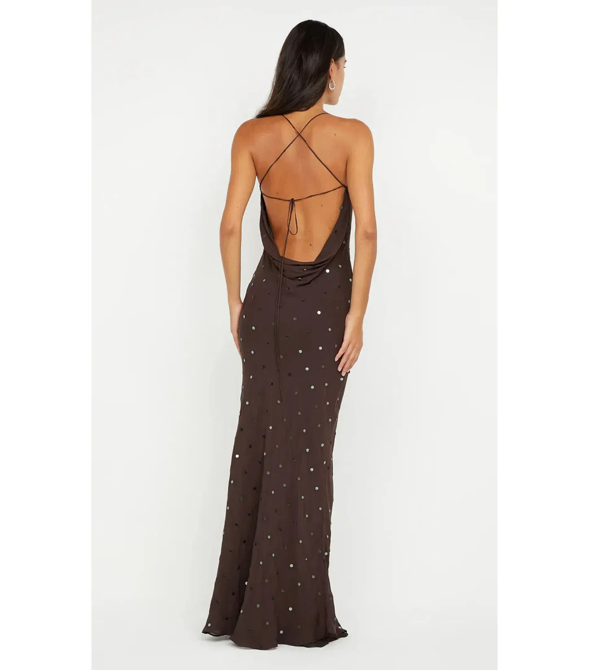Bec & Bridge Arielle Sequin Maxi Dress Dark Chocolate Size AU 10  - Image 5