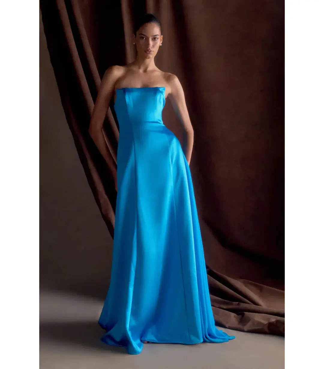 Meshki Rosella Satin Maxi Gown Cyan Blue Size AU 8 for rent on The Volte - main image