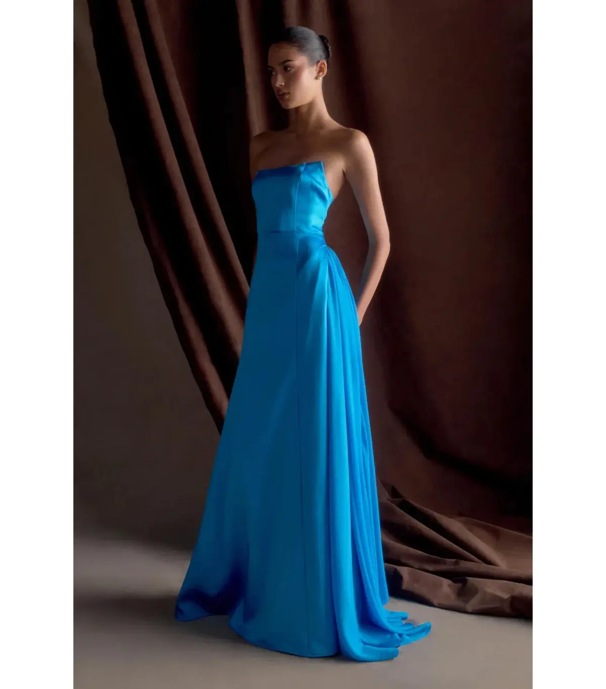 Meshki Rosella Satin Maxi Gown Cyan Blue Size AU 8 - Image 3