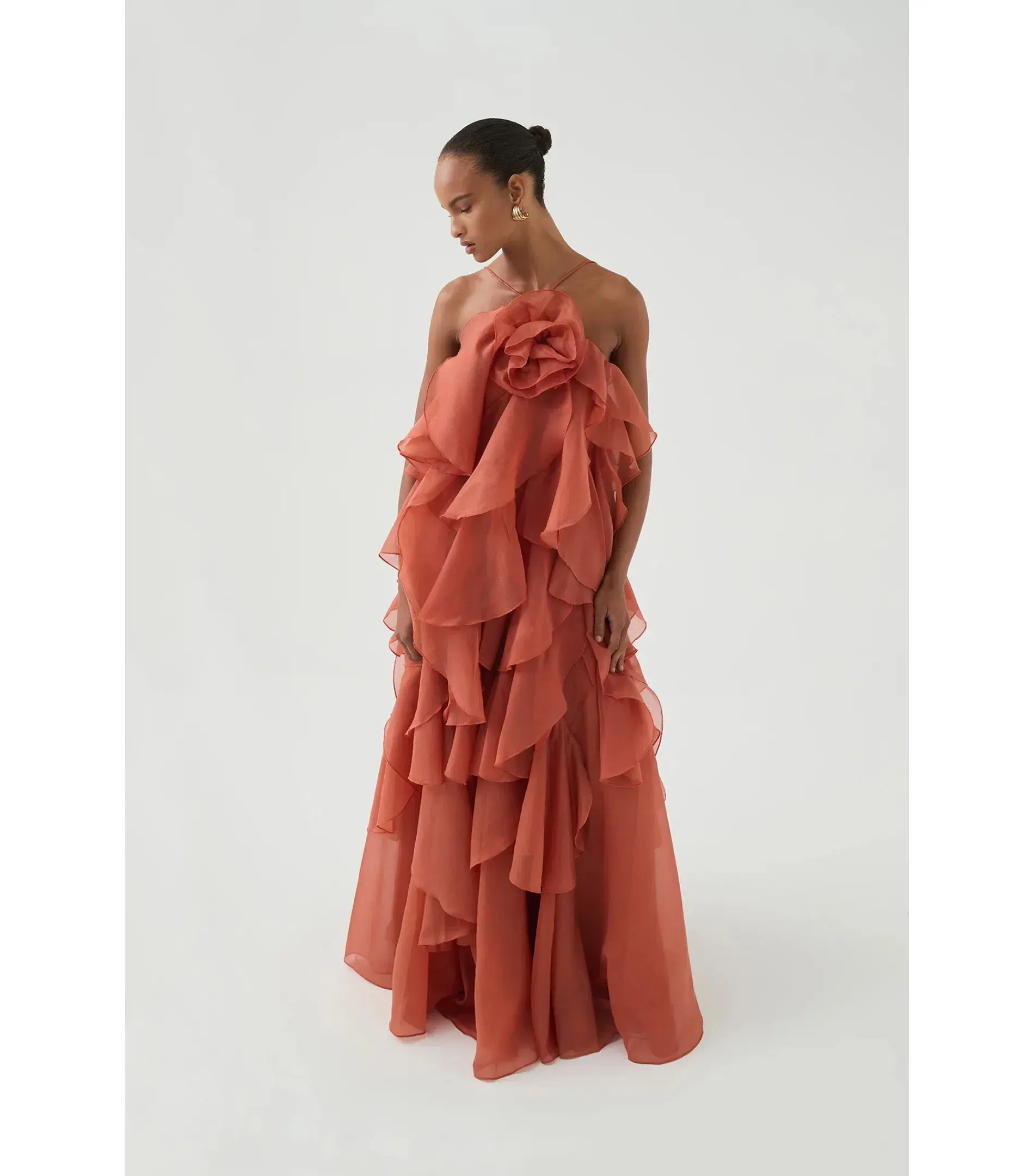 Aje Pandorea Layered Maxi Dress Coral Clay Size AU 8 - Image 2