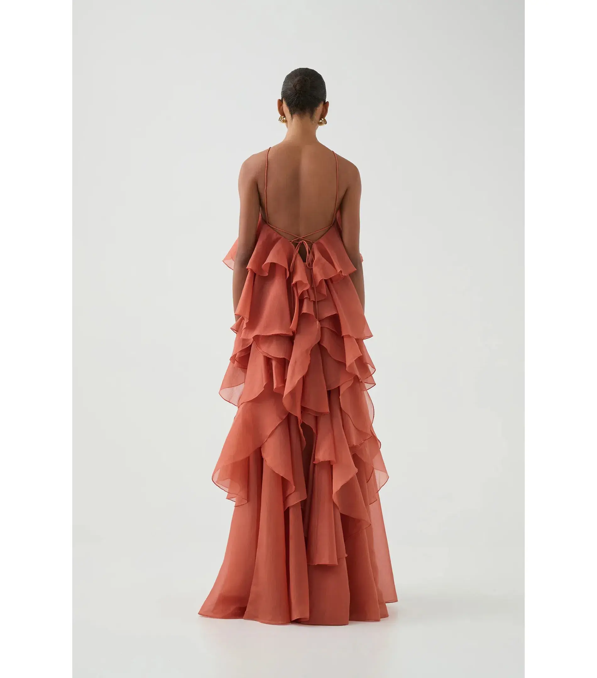 Aje Pandorea Layered Maxi Dress Coral Clay Size AU 8 - Image 4