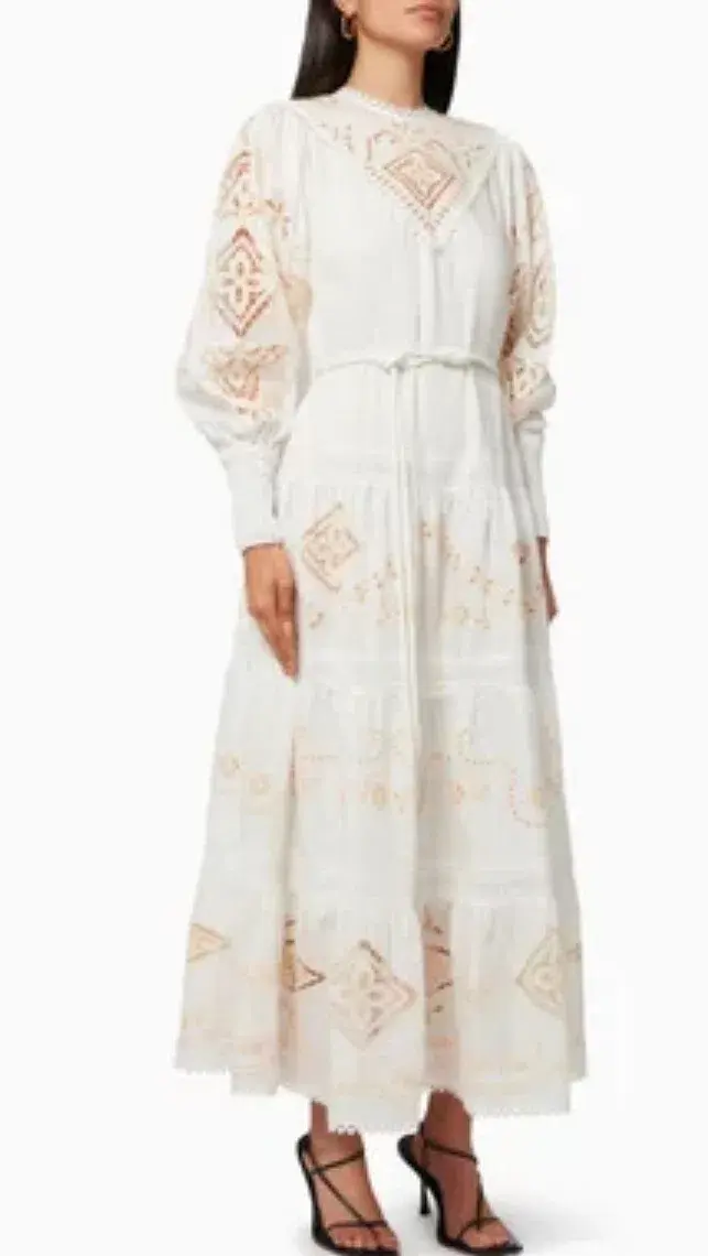 ALEMAIS Cecilia Embroidered Midi Dress in Linen - Image 1