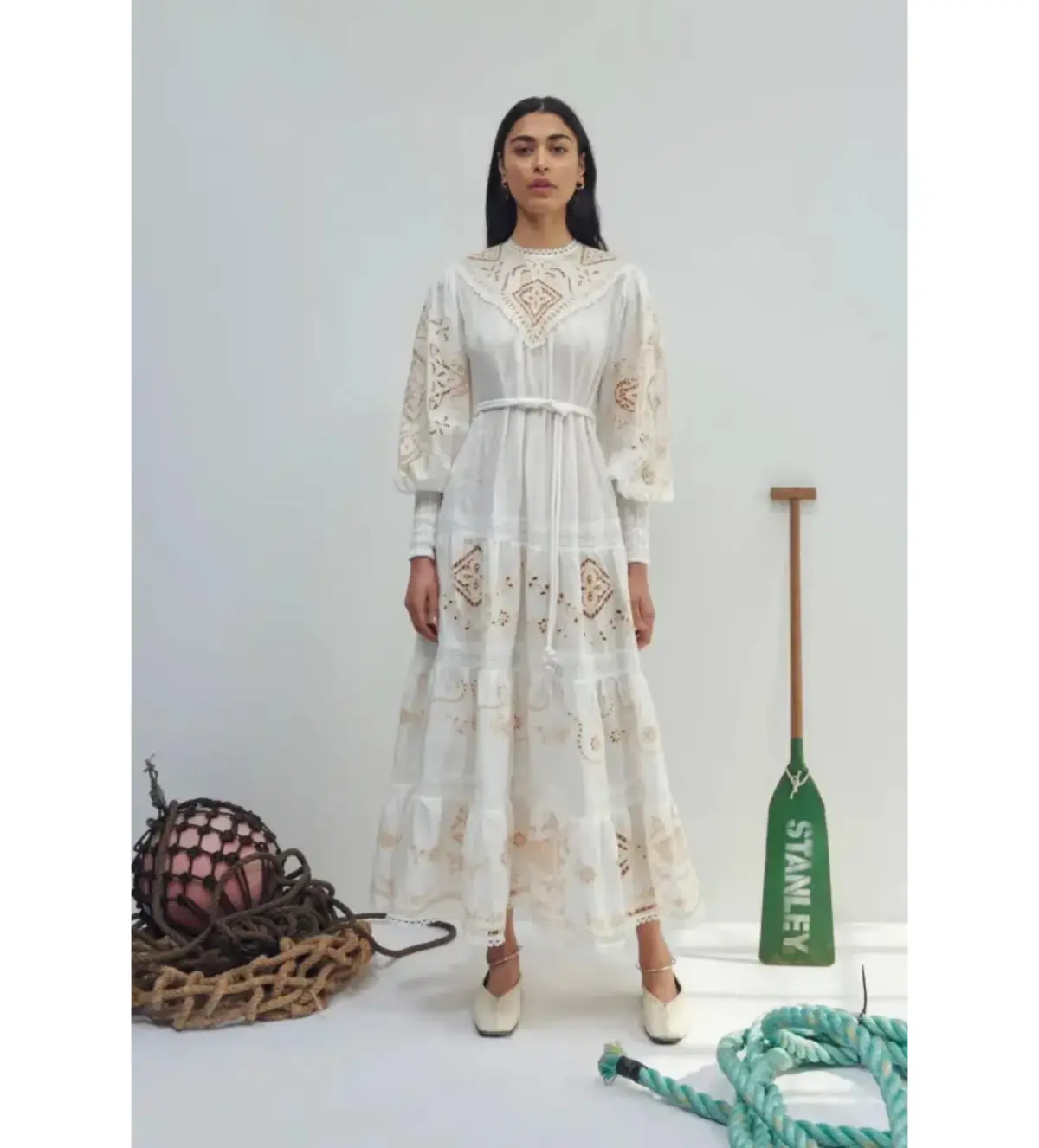 Alemais Cecilia Embroidered Midi Dress In Linen Size 10  - Image 1