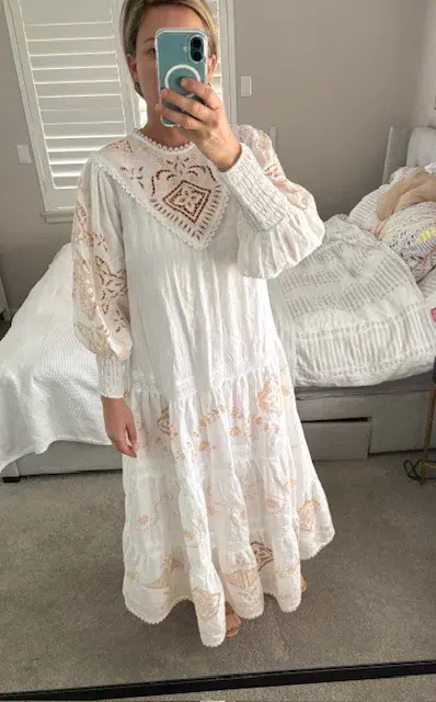 ALEMAIS Cecilia Embroidered Midi Dress in Linen - Image 2