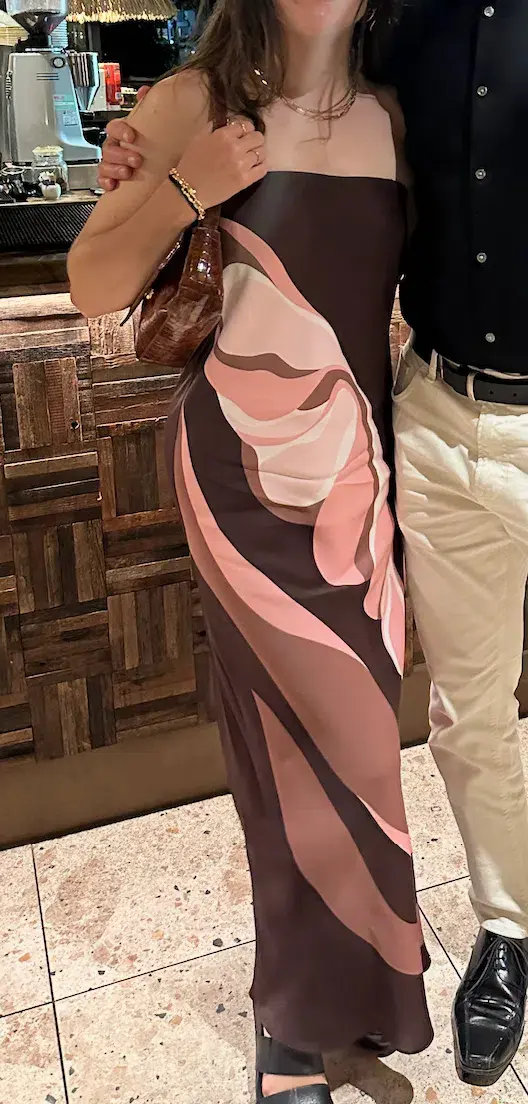 Witchery Strapless Maxi Dress Aubergine Print Size AU 10 for rent on The Volte - main image