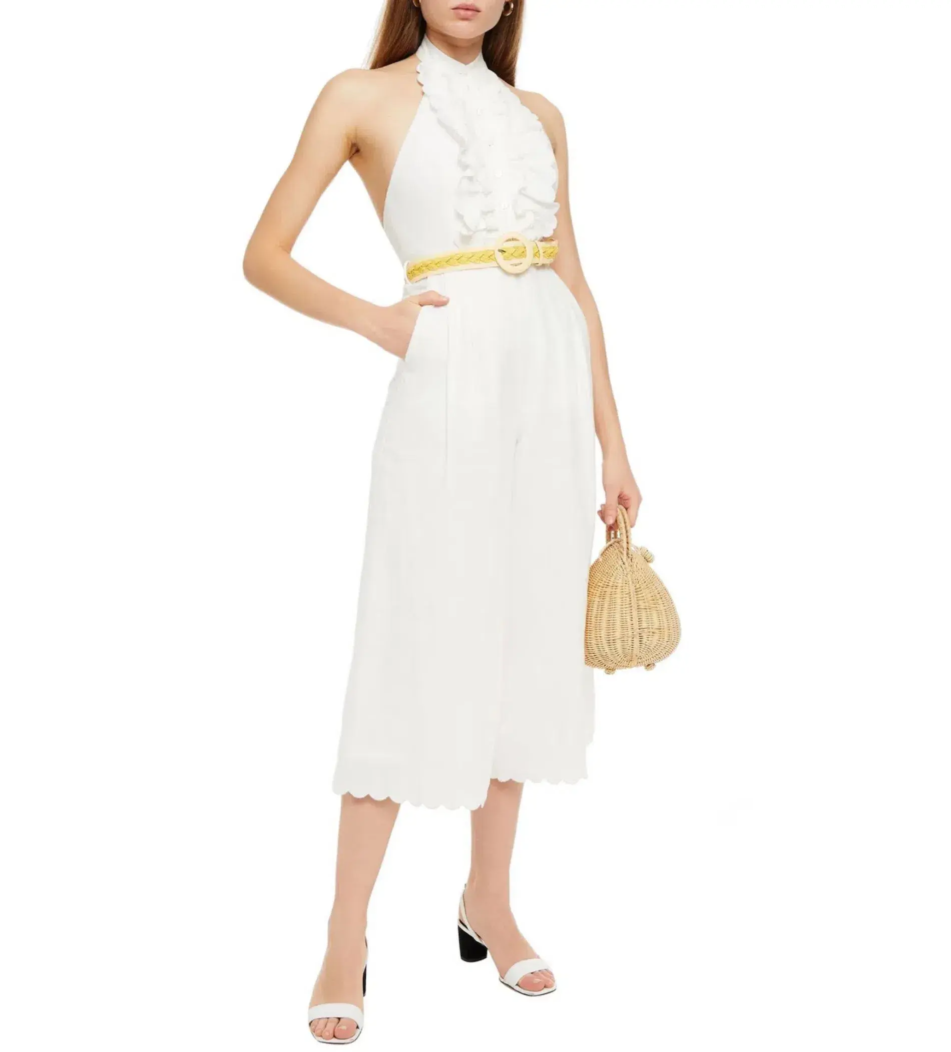 Zimmermann Amelie Frill Linen Jumpsuit White Size 1/AU 10 - Image 1
