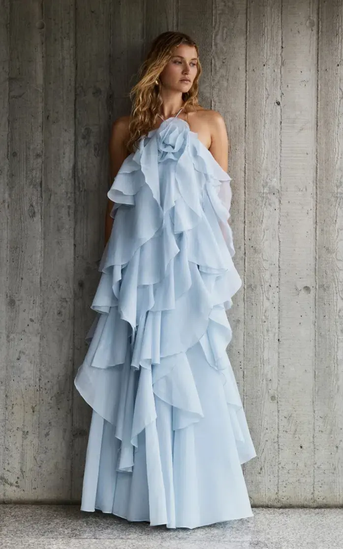 Aje Pandorea Layered Maxi Dress in Silver Blue Size 10 - Image 1