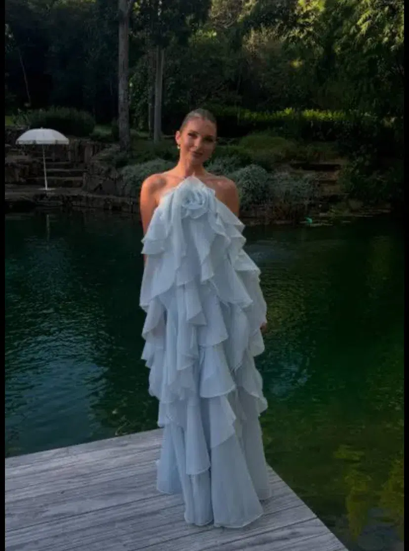 Aje Pandorea Layered Maxi Dress in Silver Blue Size 10 - Image 3