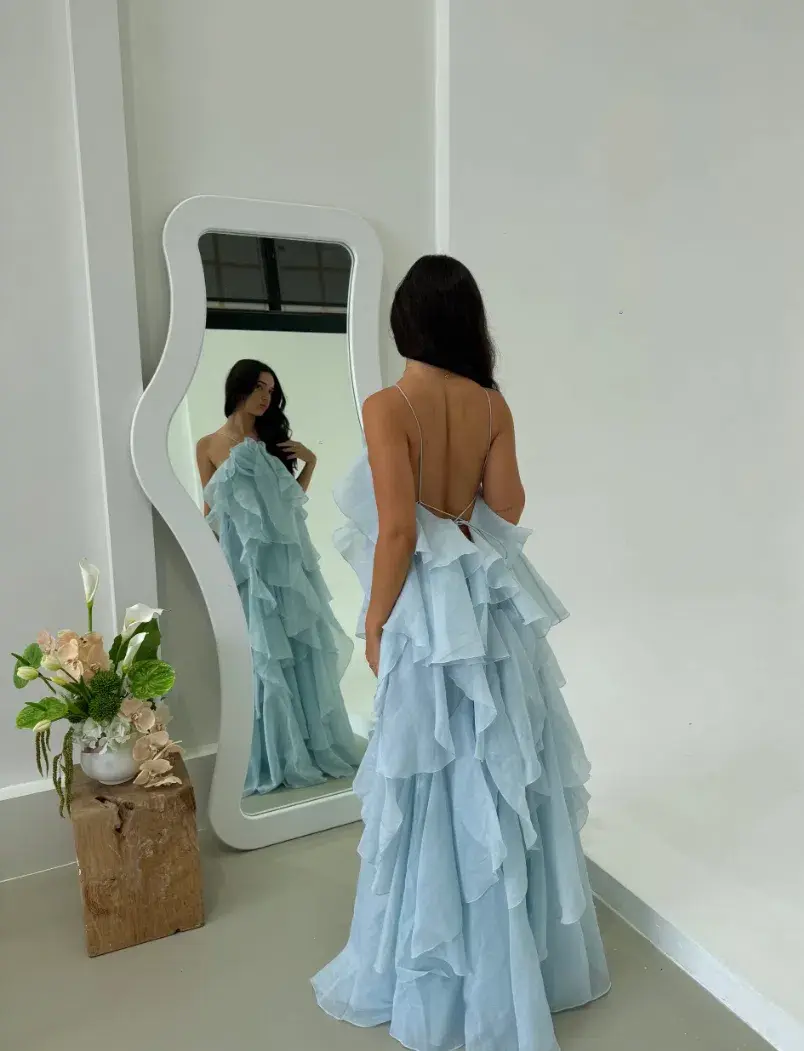 Aje Pandorea Layered Maxi Dress in Silver Blue Size 10 - Image 2