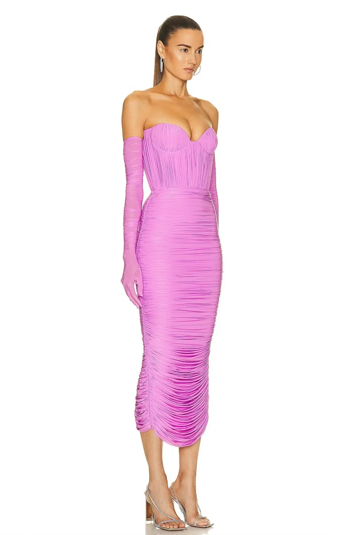 ALEX PERRY Prescott Lycra Ruched Cup Midi Dress with Gloves Pink AU 10 - Image 2