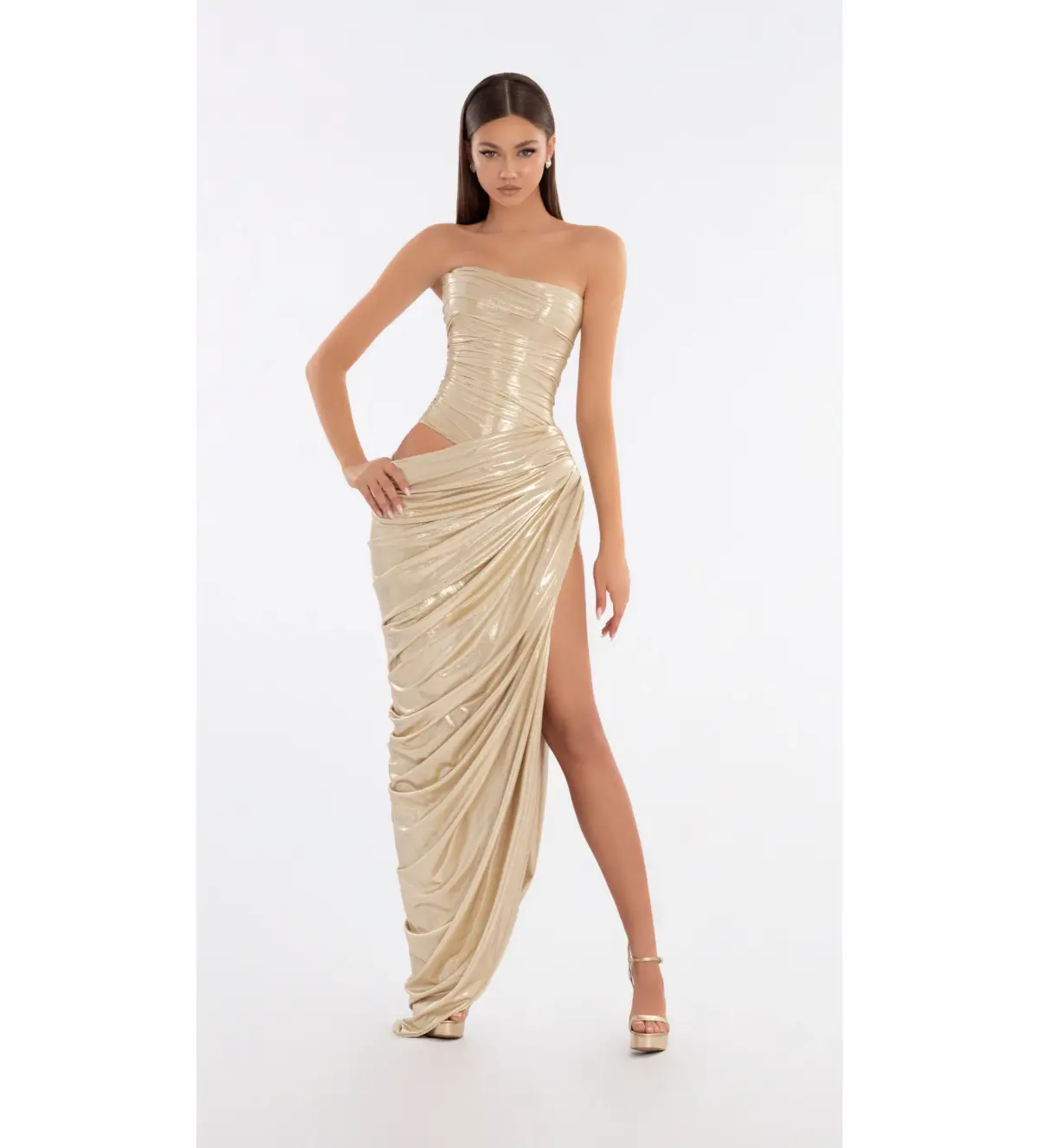 Albina Dyla Metallic Nude Corset Dress Gold Size Au XS/Au 6 - Image 1