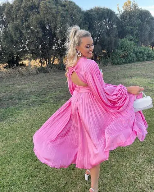 Acler Palms Pink Confetti Long Sleeve Midi Dress Pink  Size 6 - Image 4