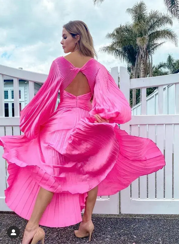 Acler Palms Pink Confetti Long Sleeve Midi Dress Pink  Size 6 - Image 3