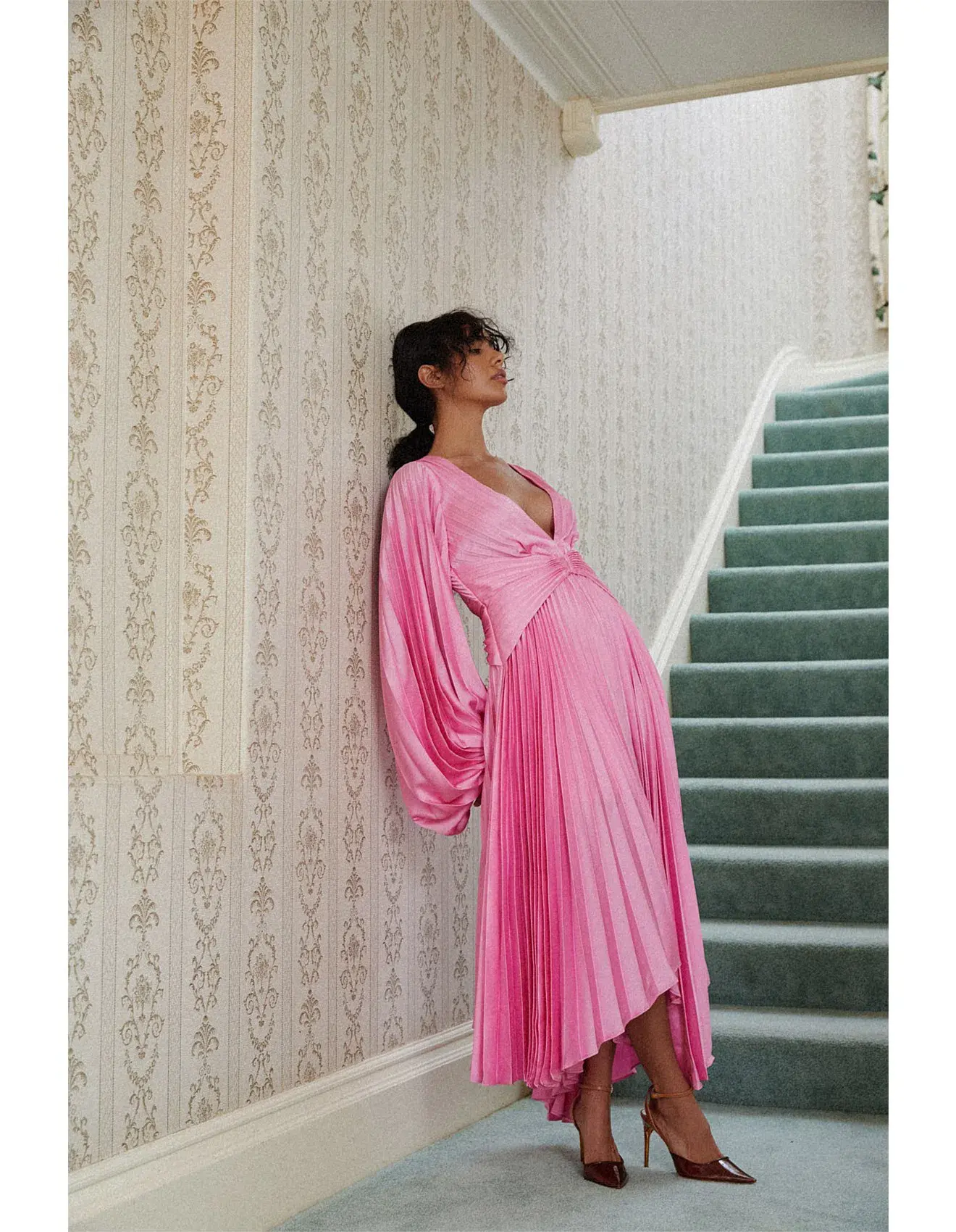 Acler Palms Pink Confetti Long Sleeve Midi Dress Pink  Size 6 - Image 1