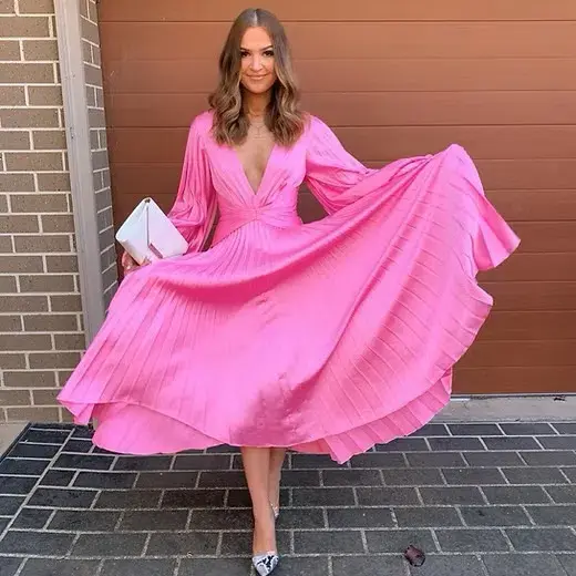 Acler Palms Pink Confetti Long Sleeve Midi Dress Pink  Size 6 - Image 2