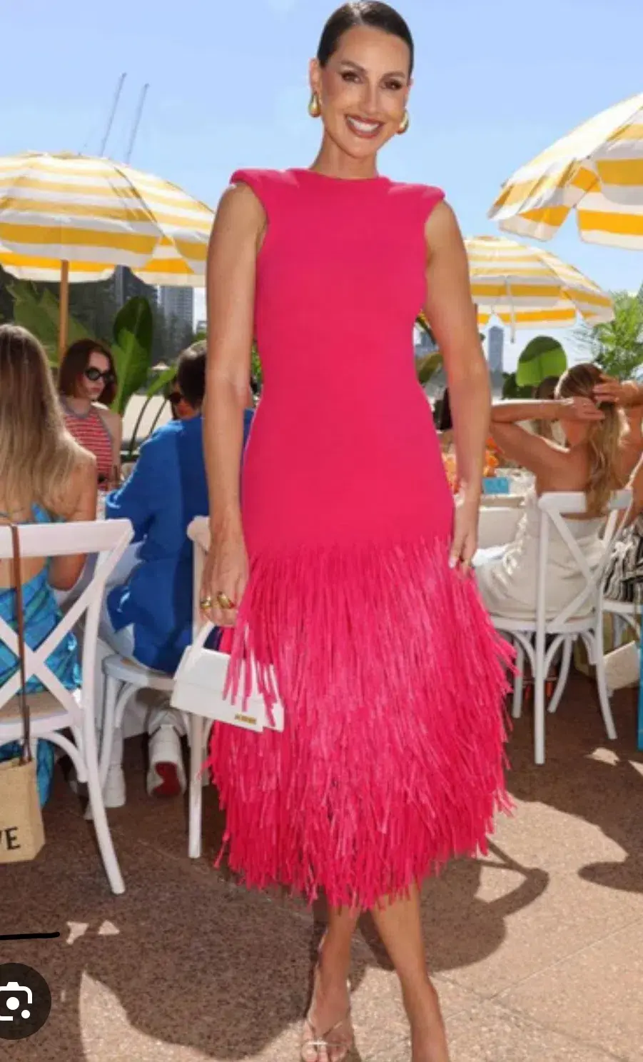 Aje Rushes Raffia Midi Dress in Fuchsia Pink Size L/Au 12 - Image 3