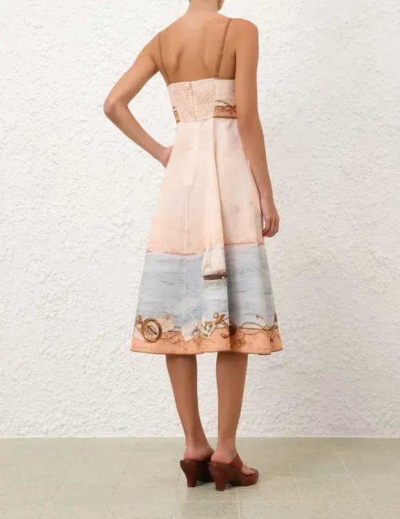 Zimmermann Scarborough Picnic Midi Dress in Peach Nautical Map - Image 3