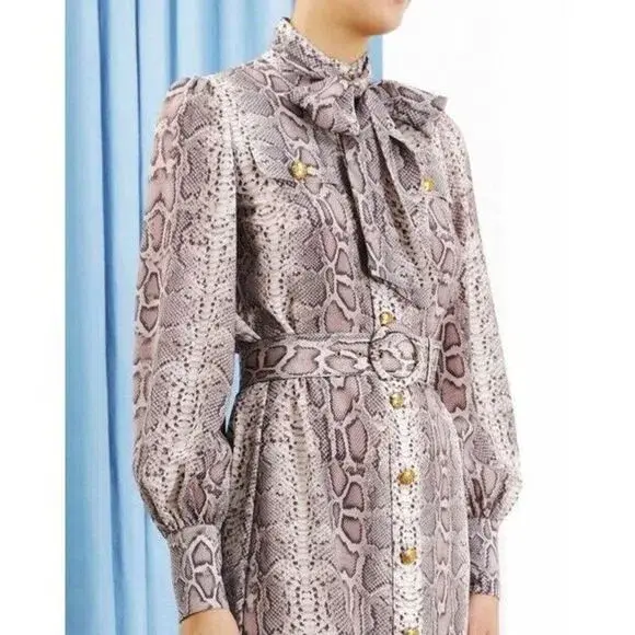 Zimmermann Snake Print Long Sleeve Buttoned Midi Dress | Size 2 AU 12 - Image 4
