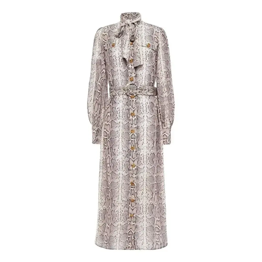 Zimmermann Snake Print Long Sleeve Buttoned Midi Dress | Size 2 AU 12 - Image 1