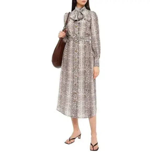 Zimmermann Snake Print Long Sleeve Buttoned Midi Dress | Size 2 AU 12 - Image 2