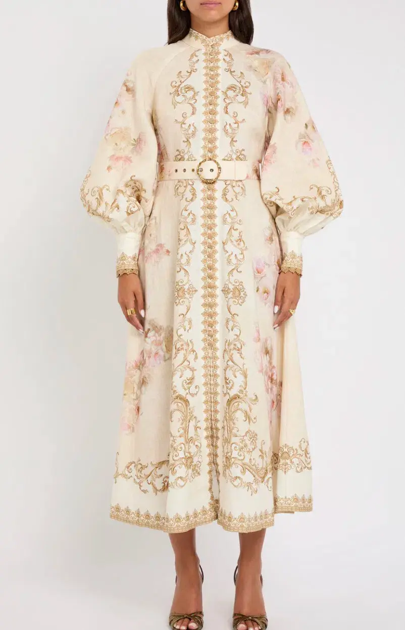 Zimmermann Hypnotic Buttoned Midi Dress White Peony Size 3 au 14 - Image 1