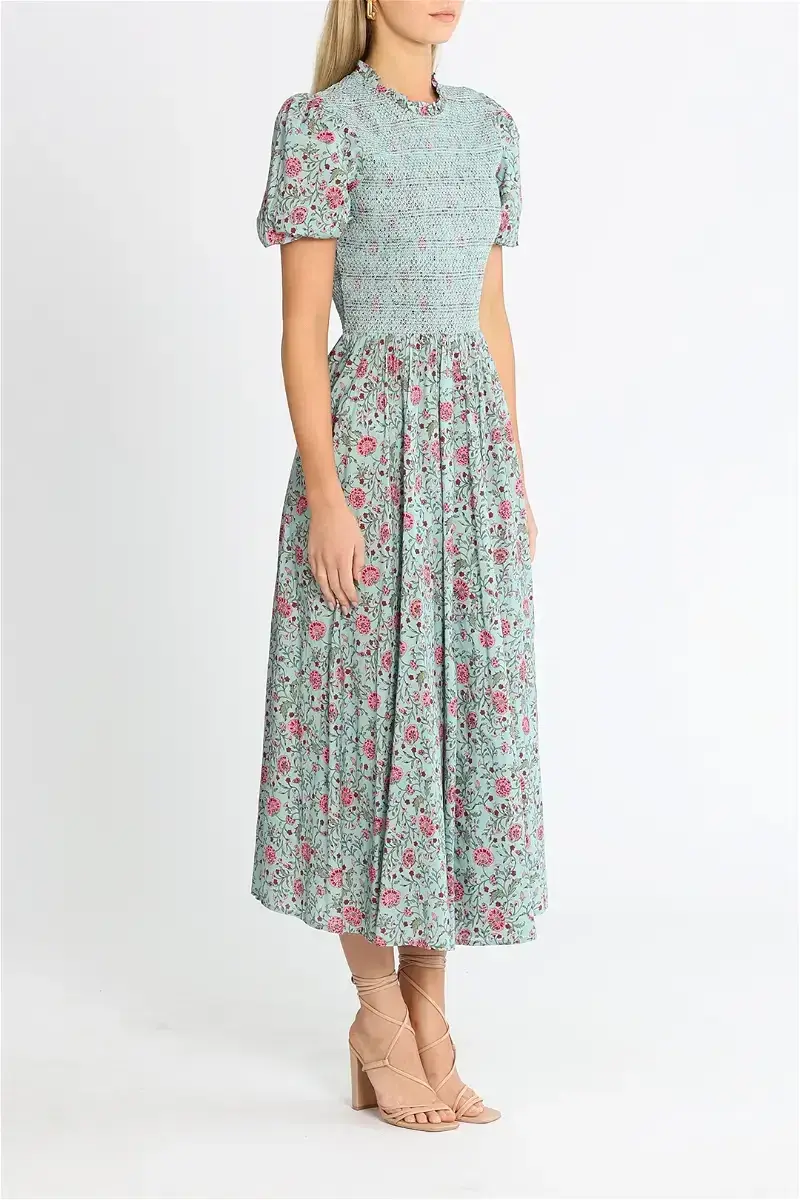 Alemais Frances Midi Dress Blue Pink Floral Size 8 - Image 2