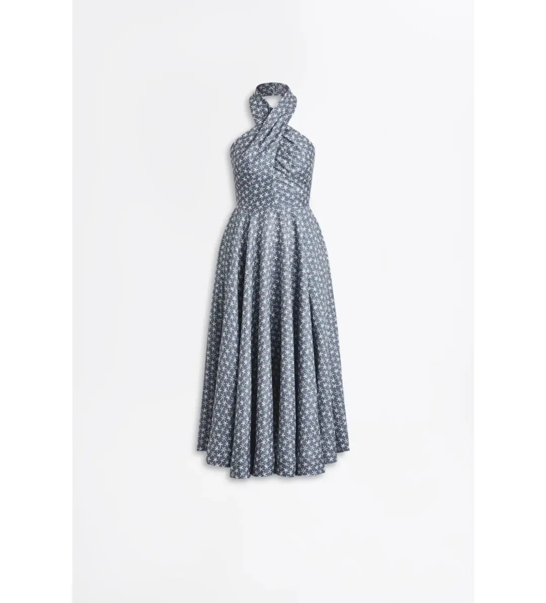 Scanlan Theodore Linen Printed Halter Midi Dress Blue White Size AU 6 for rent on The Volte - main image