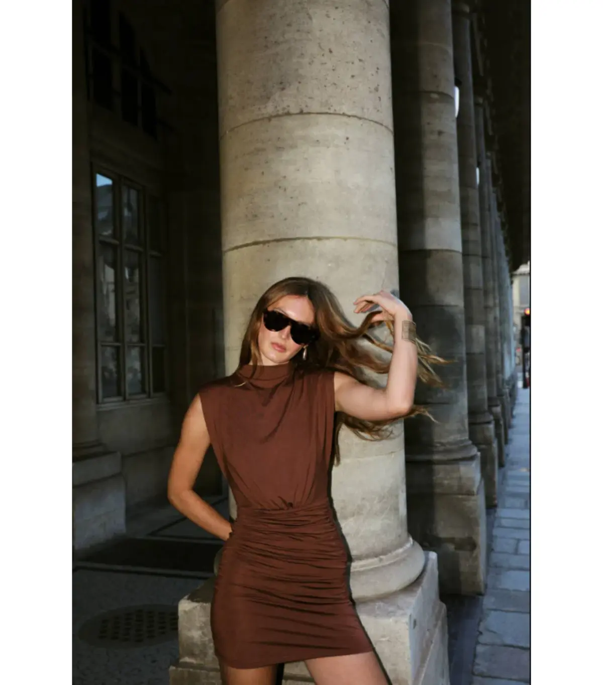 With Harper Lu Structured Shouldered Mini Dress Cafe Brown Size AU 12 - Image 7