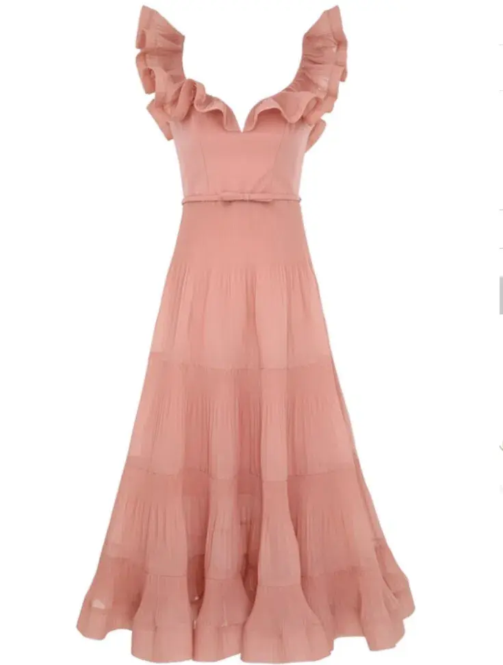 Zimmermann Pleated Frill Midi Dress Lipstick Pink Size 1/ AU 10 - Image 1