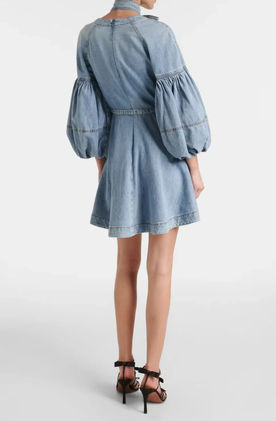 Zimmermann Tie-neck puff-sleeve denim minidress size 1 - Image 2