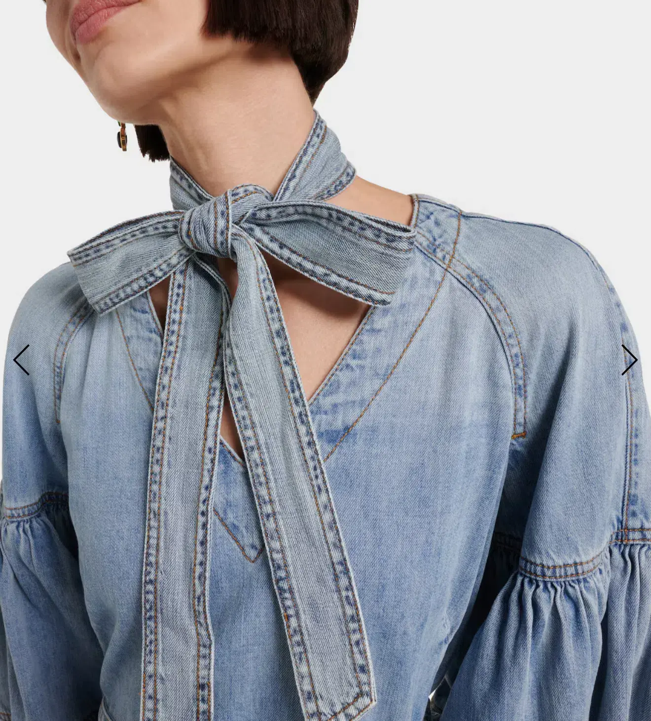 Zimmermann Tie-neck puff-sleeve denim minidress size 1 - Image 3
