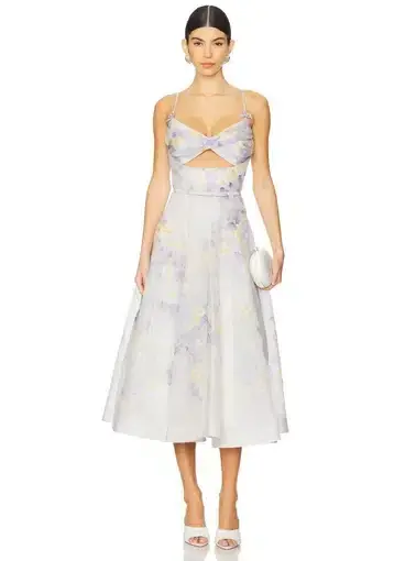 Zimmermann Crush Twist Front Midi Dress Lilac Floral Size 3 AUS 14 - Image 1