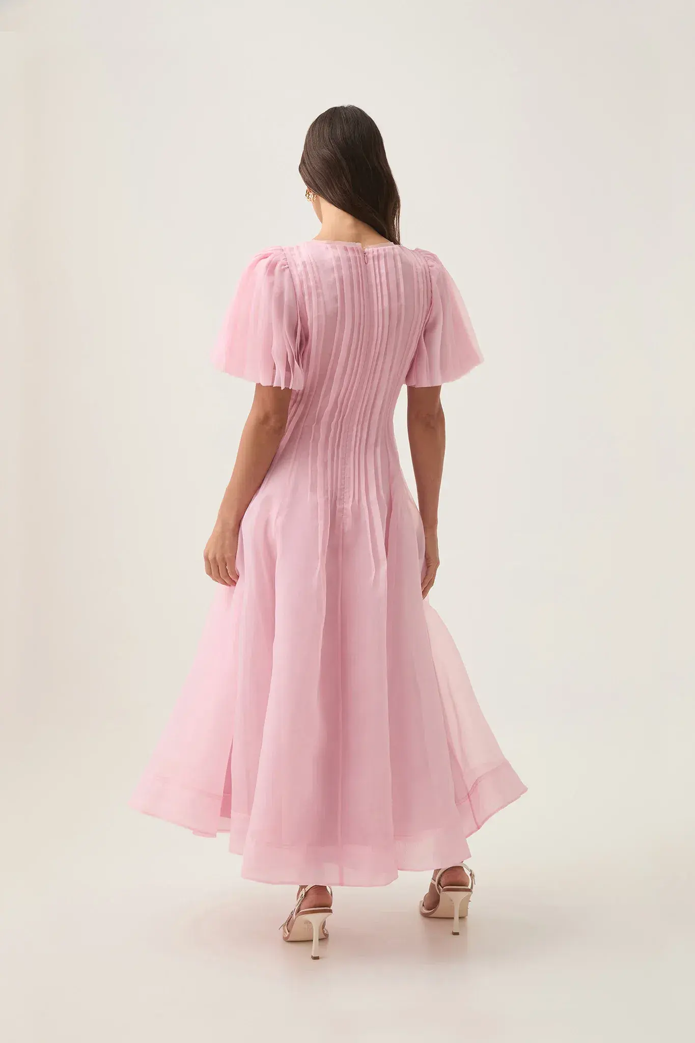 Aje Nova Pleated Midi Dress Chalk Pink Size AU 12 - Image 4