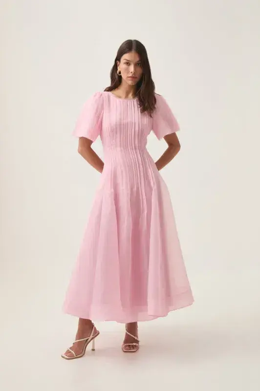 Aje Nova Pleated Midi Dress Chalk Pink Size AU 12 - Image 1