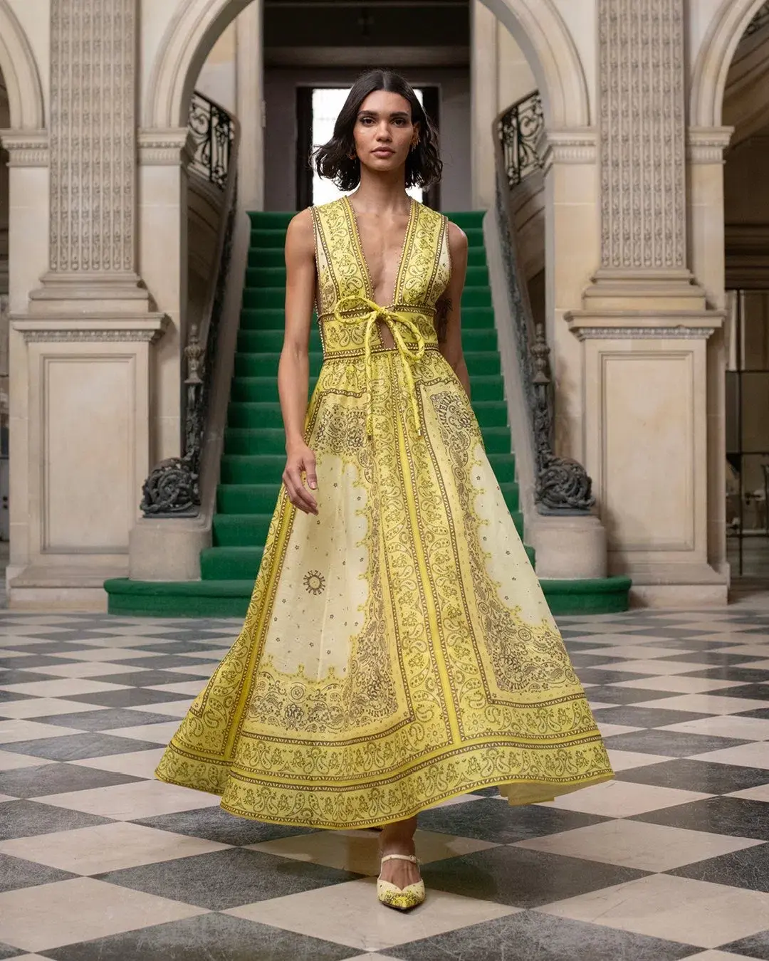 Zimmermann Matchmaker Bow Long Dress in Yellow Bandana Size 2 AU 12 - Image 1