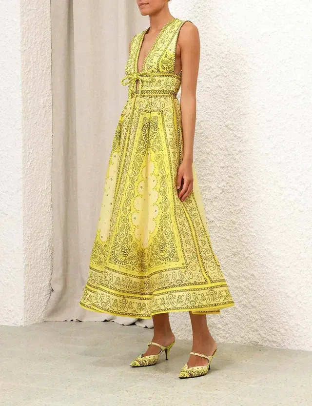 Zimmermann Matchmaker Bow Long Dress in Yellow Bandana Size 2 AU 12 - Image 4