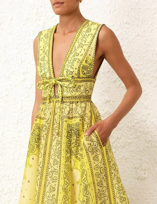 Zimmermann Matchmaker Bow Long Dress in Yellow Bandana Size 2 AU 12 - Image 3