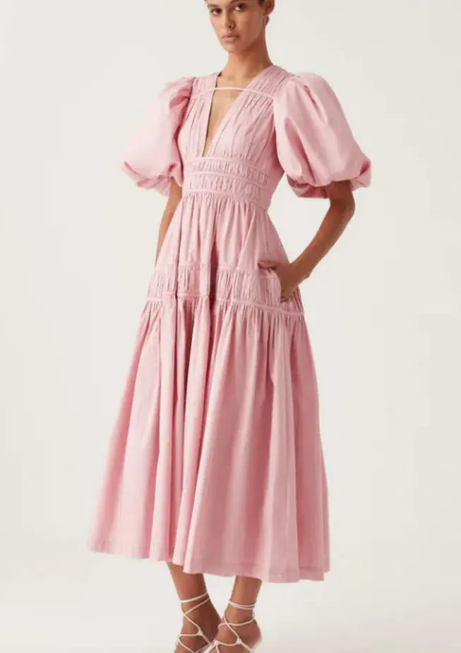 Aje Fallingwater Ruched Midi Dress Pastel Pink Size AU 10 - Image 2