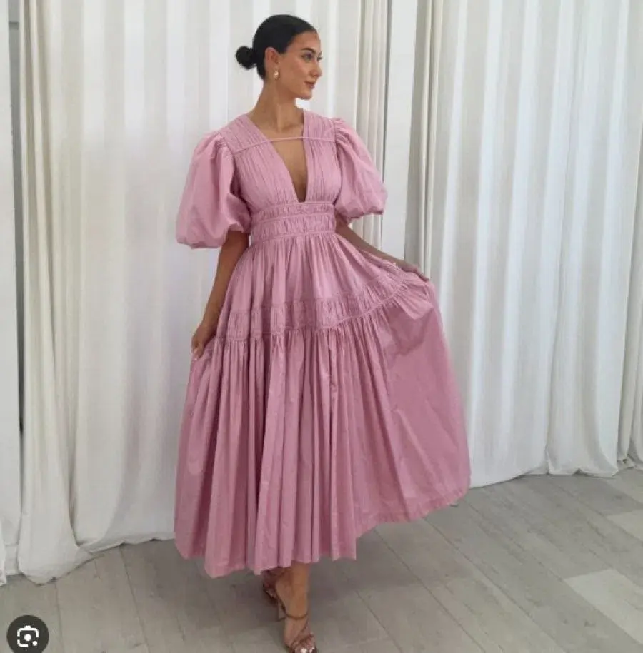 Aje Fallingwater Ruched Midi Dress Pastel Pink Size AU 10 - Image 1