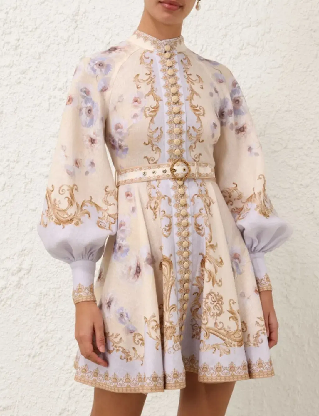 ZIMMERMANN HYPNOTIC BUTTONED MINI DRESS BLUE FLORAL - Image 6