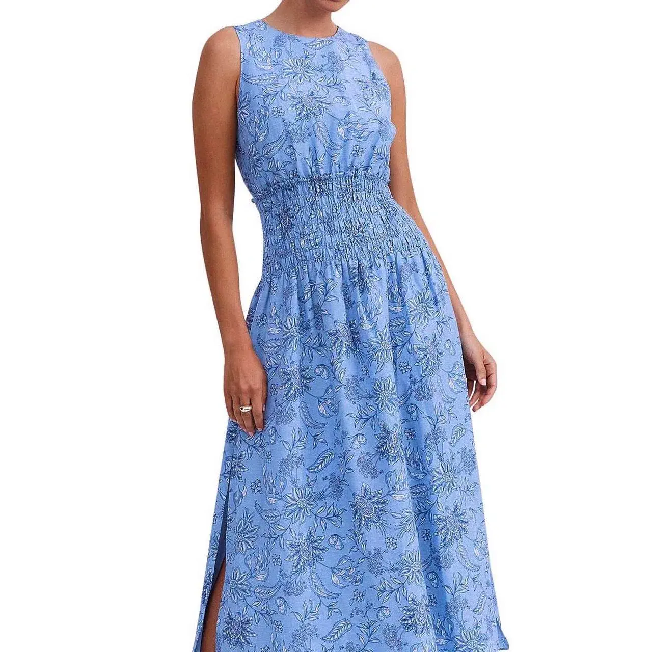 Witchery Cornflower Blue Linen Maxi Dress Size 6 - Image 1
